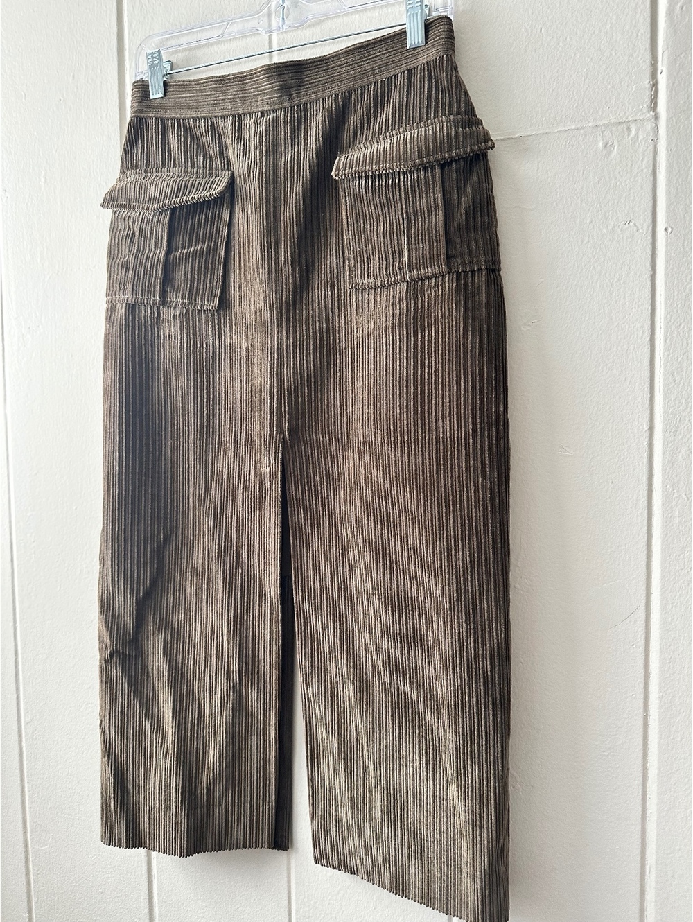 Ann Mashburn Olive Brown Corduroy Utility Cargo Midi Skirt Sz Small 100% Cotton
